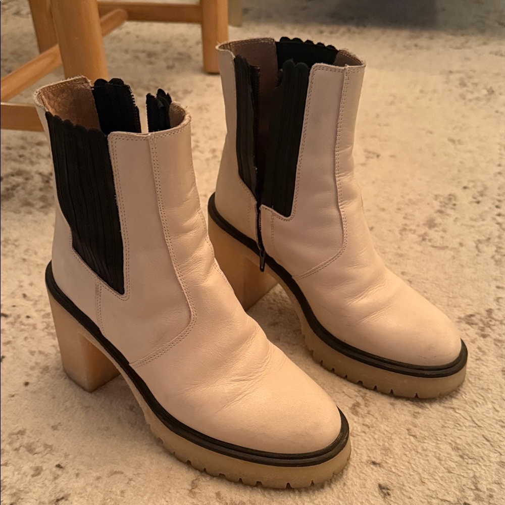 Free People Cream and Black Heeled Boots